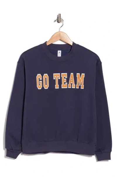 90 Degree By Reflex Varsity Vault Fleece Graphic Sweatshirt In Blue