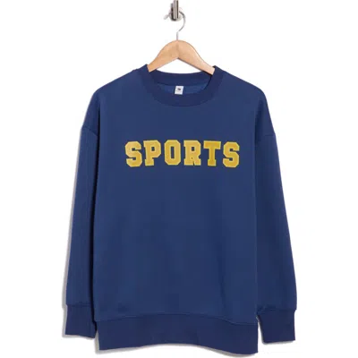90 Degree By Reflex Varsity Vault Fleece Graphic Sweatshirt In Blue