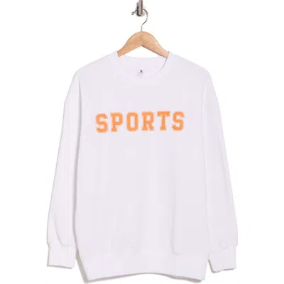 90 Degree By Reflex Varsity Vault Fleece Graphic Sweatshirt In White