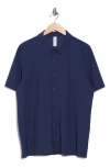 90 Degree By Reflex Warm Daily Traveler Short Sleeve Button-up Shirt In Blue