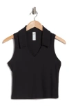 90 Degree By Reflex Wonderlink Ribbed Sleeveless Crop Polo In Black
