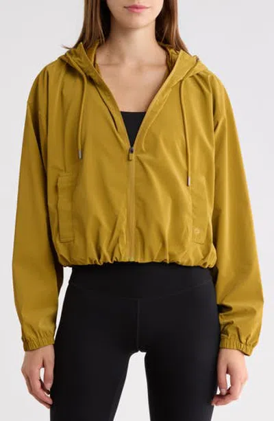 90 Degree By Reflex Woven Cocoon Bubble Hem Hoodie In Gold