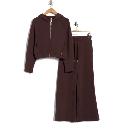 90 Degree By Reflex Zip-up Hoodie & Wide-leg Sweatpants In Brown