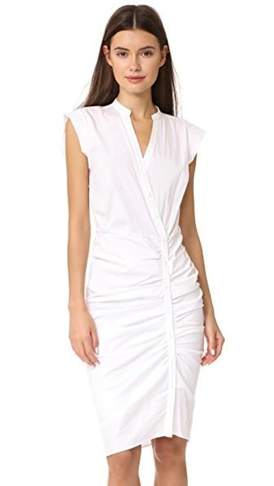 Veronica Beard Sleeveless Ruched Poplin Shirtdress In White