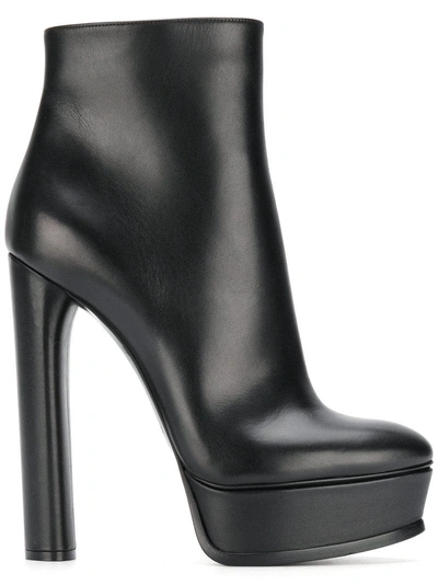 Casadei Black Leather Ankle Boots With "linda" Plateau.