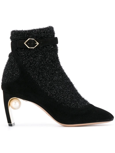 Nicholas Kirkwood Lola Embellished Suede And Metallic Stretch-knit Sock Boots In Black