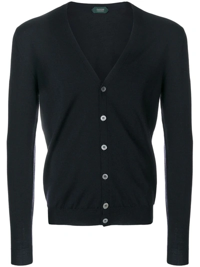 Zanone Woven-knit Wool Cardigan In Dark Blue