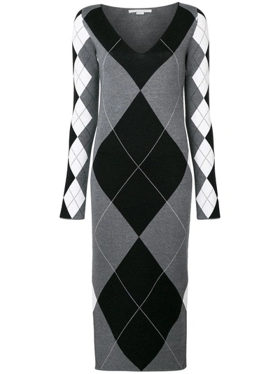 Stella Mccartney Long-sleeve Argyle Knit Jumperdress, Grey Pattern In Grey