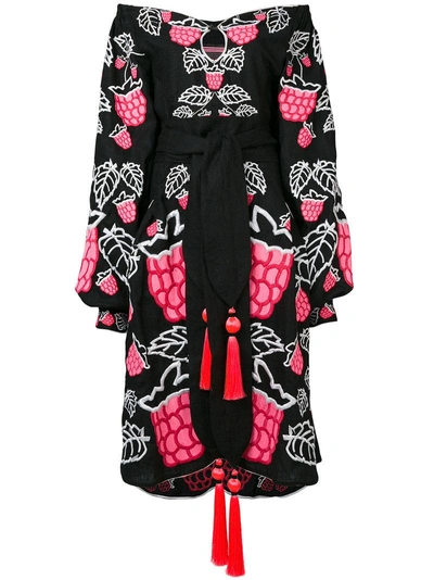 Yuliya Magdych Raspberry Embroidered Dress In Black