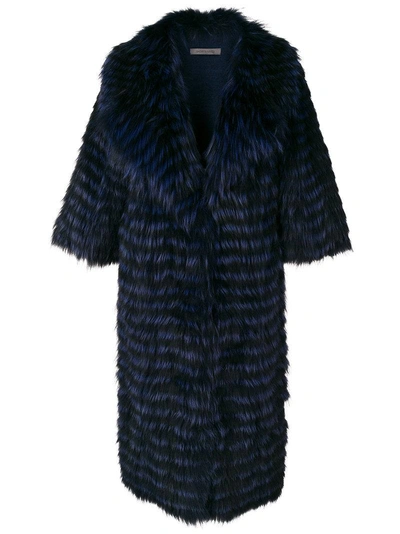 Simonetta Ravizza Long Fox Fur Coat In Blue