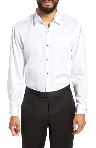Hugo Boss Jasper Pique Slim Fit Tuxedo Shirt In White