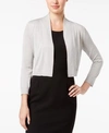 Calvin Klein Three-quarter-sleeve Glitter Shrug Cardigan In Silver