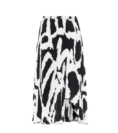 Proenza Schouler Graphic-print Cut-out Hem Pleated-crepe Midi Skirt In Black/white