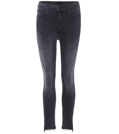 Mother The Stunner High Waist Fray Ankle Skinny Jeans In Blue-drk