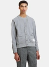 THOM BROWNE RECONSTRUCTED V-NECK CARDIGAN IN GREY,09191233154186