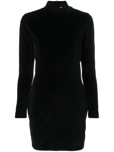 Alexander Wang T Long-sleeve Turtleneck Velour Mini Dress W/ Back Cutout In Black