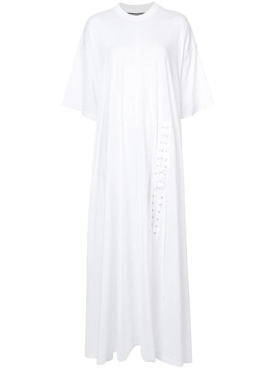 Y/project Oversized Lace-up Cotton-jersey Maxi Dress In White