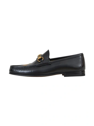 Gucci Roos Horsebit Embroidered Leather Loafers In Black