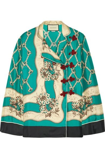 Gucci Printed Silk-satin Twill Blouse In Light Blue