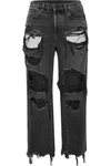 ALEXANDER WANG RIVAL CROPPED DISTRESSED HIGH-RISE STRAIGHT-LEG JEANS