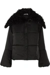 ADEAM LACE-UP SHEARLING-TRIMMED QUILTED SHELL JACKET