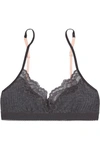STELLA MCCARTNEY LILY BLUSHING LACE-TRIMMED RIBBED-KNIT SOFT-CUP TRIANGLE BRA