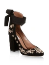 TABITHA SIMMONS Isabel Embroidered Suede Ankle-Wrap Pumps
