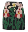 GUCCI Black/Multicolor Leather Flower Intarsia Mini Skirt,GUC36R470