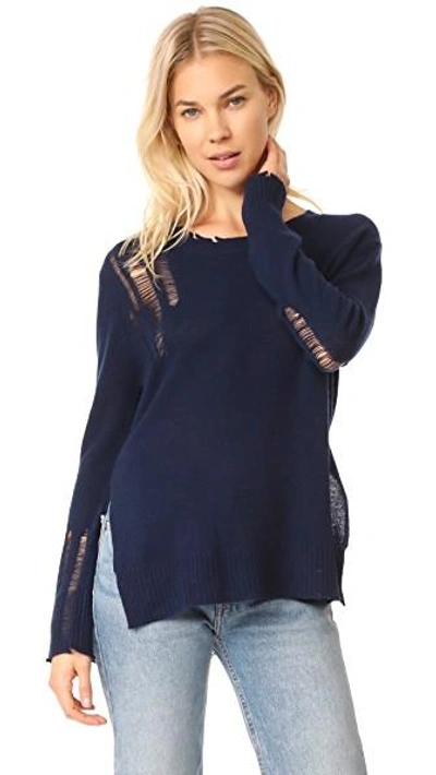Enza Costa Drop Needle Side Slit Pullover In Ink