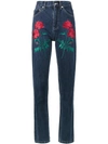 ADAM SELMAN Rodeo玫瑰刺绣牛仔裤,15221DE12352959