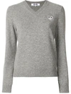 Comme Des Garçons Play Grey Heart Patch V-neck Sweater In Grey