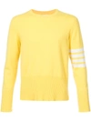 THOM BROWNE CREWNECK PULLOVER WITH 4-BAR STRIPE IN YELLOW CASHMERE,MKA001A0001112277312