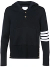 THOM BROWNE PULLOVER HOODIE WITH RIB STITCH IN NAVY MERINO,MKA098A0001412277320