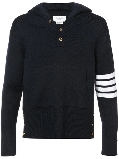 Thom Browne Pullover Hoodie With Rib Stitch In Navy Merino