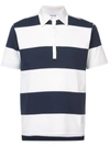 THOM BROWNE THOM BROWNE SHORT SLEEVE POLO WITH 4-BAR STRIPE IN BLUE AND WHITE RUGBY STRIPE,MJP033A0221212277307