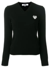 Comme Des Garçons Play Black & White Heart Patch V-neck Sweater