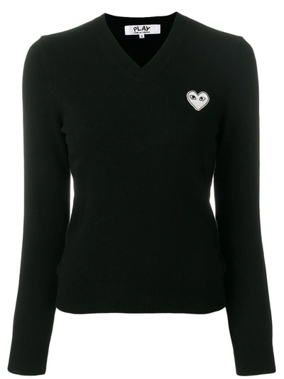 Comme Des Garçons Play Black & White Heart Patch V-neck Sweater