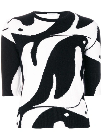Thom Browne 企鹅提花羊绒针织衫 In Black & White