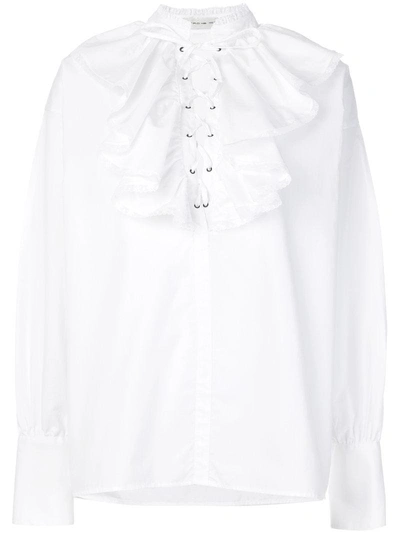 Etro Anet Fluted-bib Cotton Blouse In White