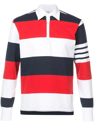 Thom Browne 3色橄榄球4条纹细节ls Polo衫 In Red