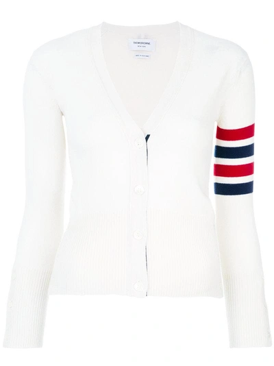 Thom Browne Intarsia Stripes Cashmere Knit Cardigan In White
