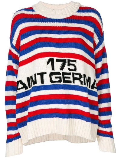Sonia Rykiel '175 Saint Germain' Slogan Intarsia Stripe Oversized Sweater In Red/white/blue