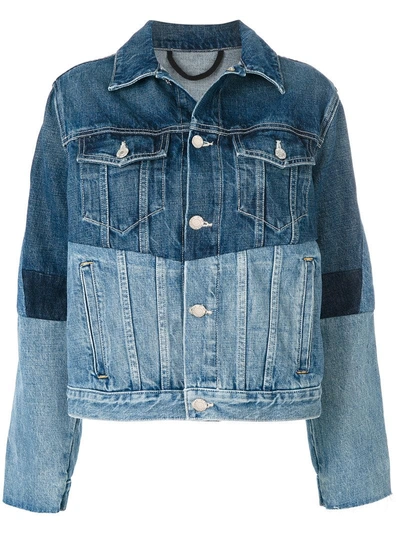Helmut Lang Woman Frayed Patchwork Denim Jacket Mid Denim In Blue