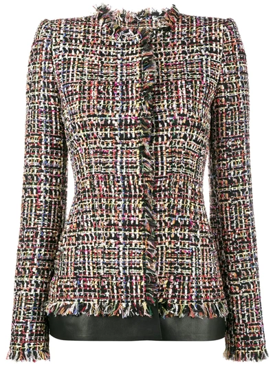 Alexander Mcqueen Leather-trimmed Fringed Tweed Jacket In Multicolor