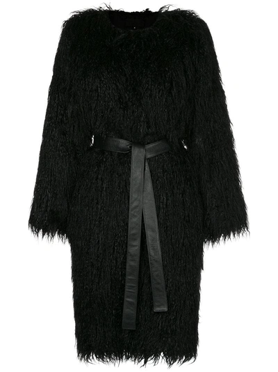 Nili Lotan Faux Fur Shaggy Coat In Black