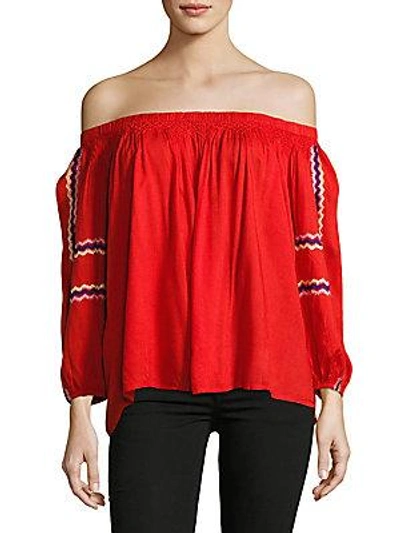 Kas New York Bardot Blouse With Embroidery In Coral