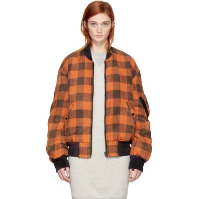 R13 Reversible Double Plaid Flight Jacket In Red, Checkered & Plaid, Blue. In Red Plaid