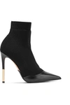 BALMAIN AURORE LEATHER-TRIMMED STRETCH-KNIT SOCK BOOTS