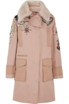 VALENTINO SHEARLING-TRIMMED BEADED COTTON-TWILL PARKA