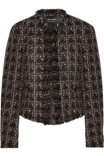 Isabel Marant Woman Fania Cropped Wool-blend Bouclé-tweed Jacket Merlot In Multicoloured